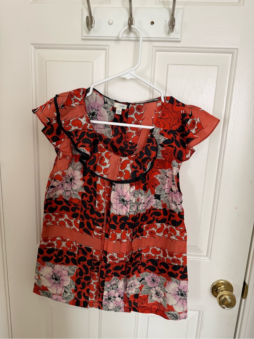 Girls' Floral Ruffle Sleeve Top - Coral Pink